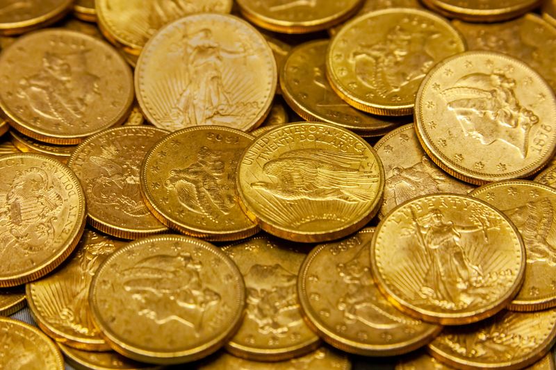 Pile of U.S. gold double eagles ready for evaluation at a private Denver appointment